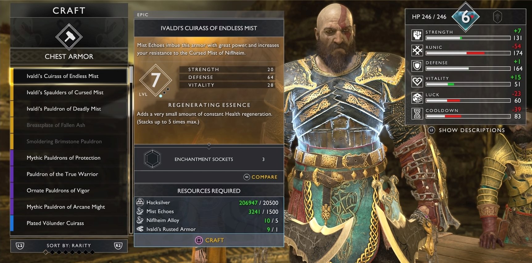 God of War: Crafting Ivaldi's Armor set and its health regeneration properties