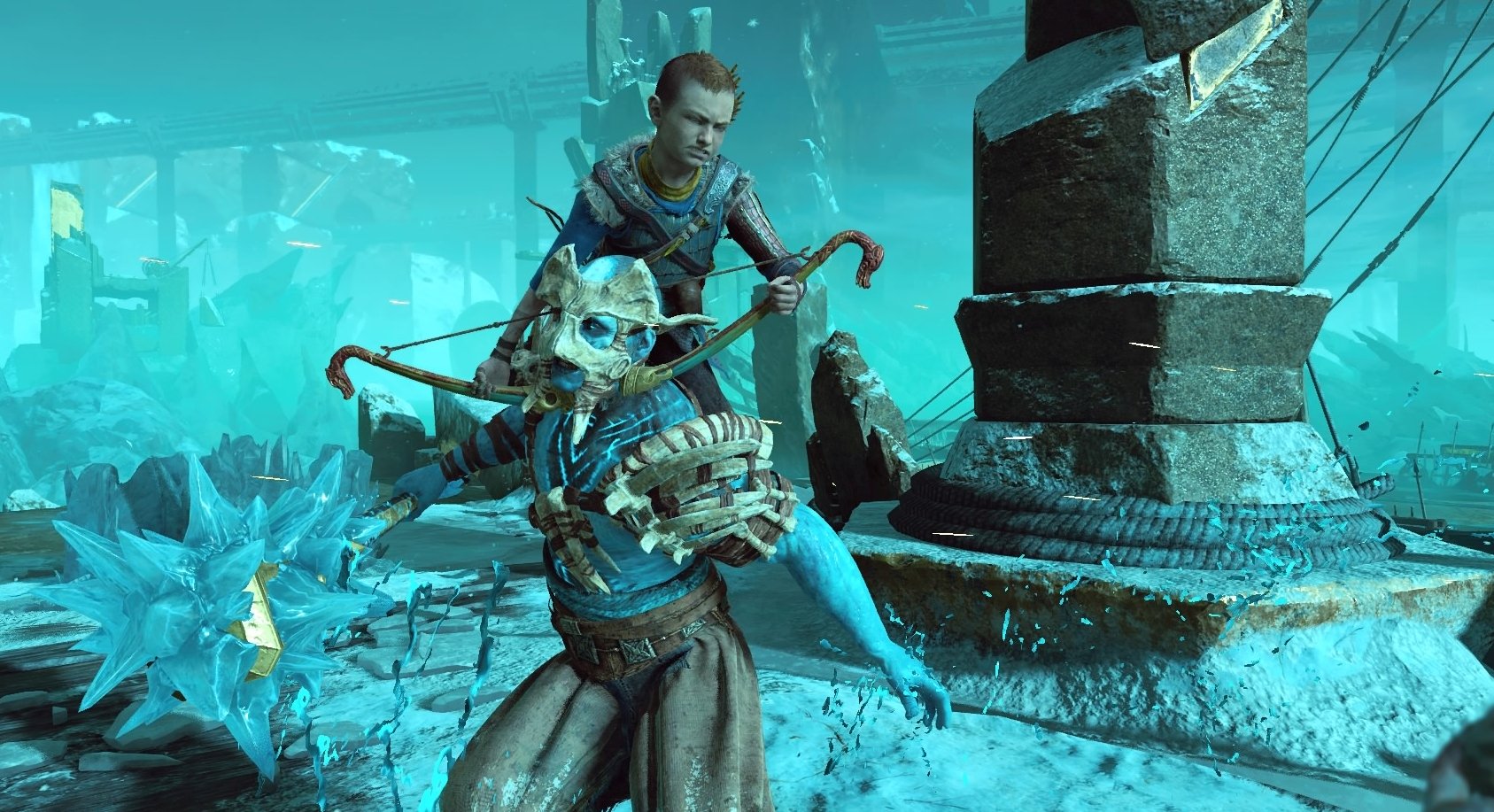 Atreus teamwork ability in God of War helps a lot, along with Acrobatics and Ferocity