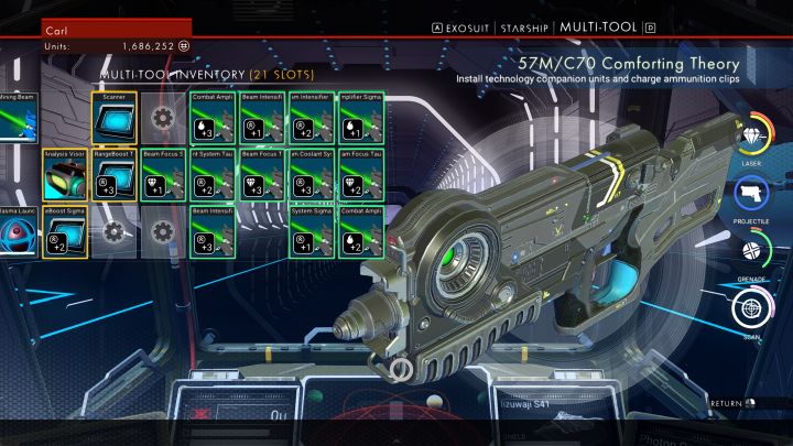 Getting bonuses on the multi-tool in No Man's Sky with upgrades to the laser's cooldown and mining speed