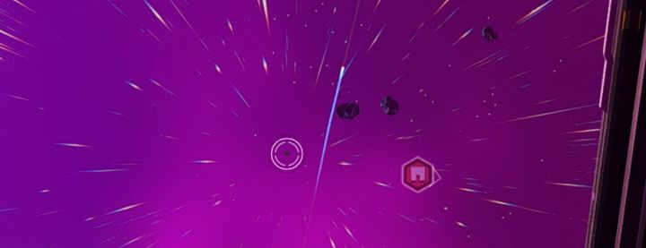 A ship follows the line from the space station in No Man's Sky