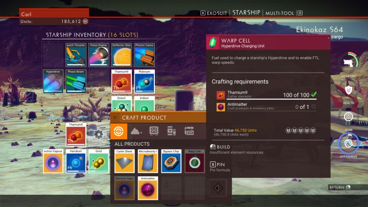 The Warp Cell materials require the Antimatter crafting recipe in No Man's Sky