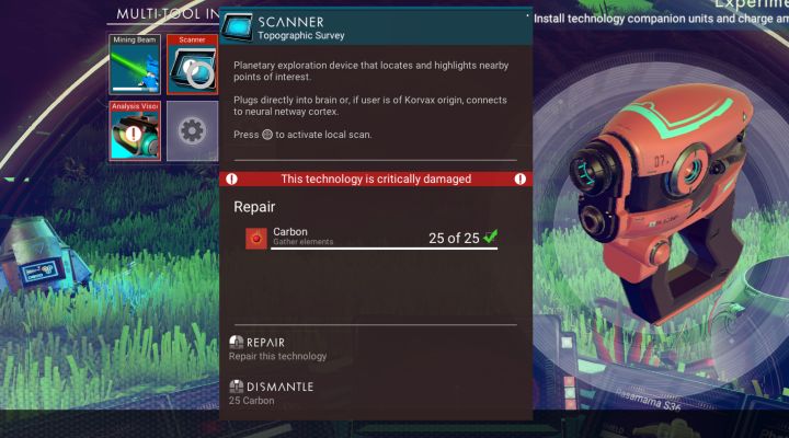 Repair the scanner on the multi-tool in No Man's Sky