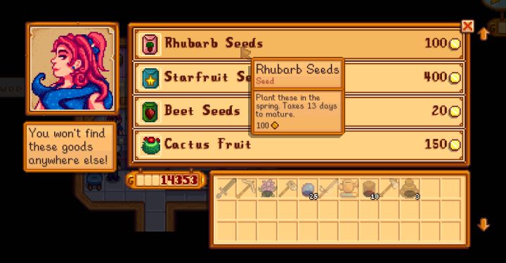 Oasis shop selling seeds at calico desert in Stardew Valley