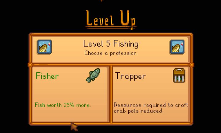 Stardew Valley Fishing Professions choices fisher vs trapper