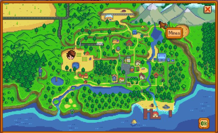 Here is the location of the mine in Stardew Valley