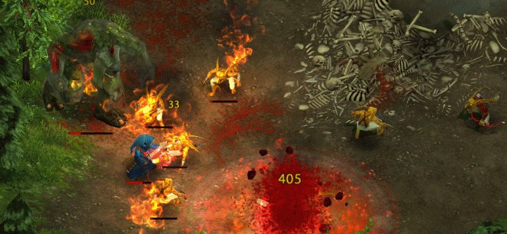 A wizard explodes bodies with a catastrophic area spell in the game of Magicka
