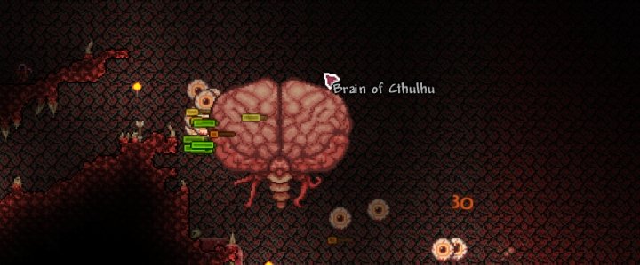 The Brain of Cthulhu Crimson Boss is Summoned in Terraria