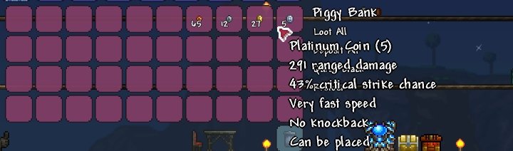 Money can be put in Piggy Banks in Terraria