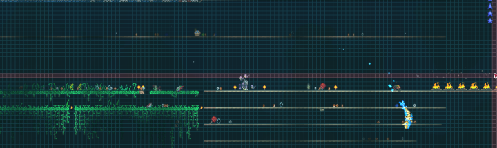 An example of the distance required for spawns in Terraria