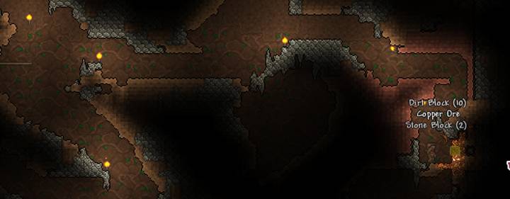 Finding ore by mining in Terraria