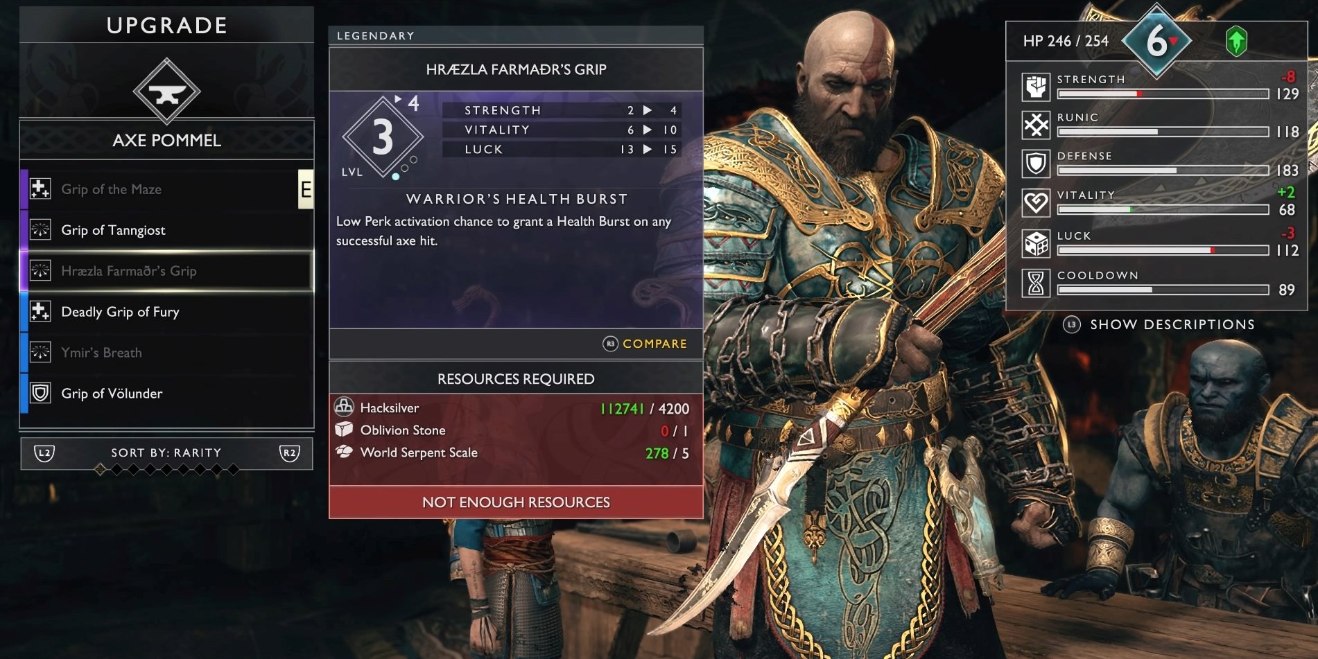 God Of War Stats How Luck Cooldown Defense Etc Work