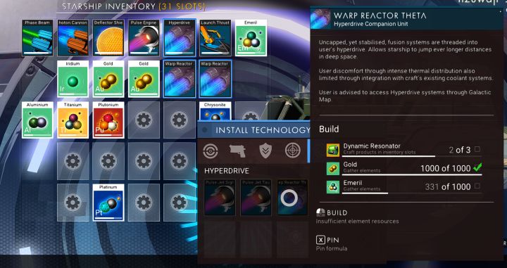 Managing the ship inventory in No Man's Sky