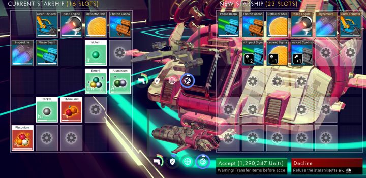 Compare ships stats and upgrades in no man's sky