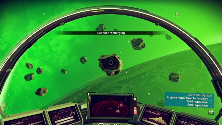 Mining for materials by shooting asteroids in No Man's Sky