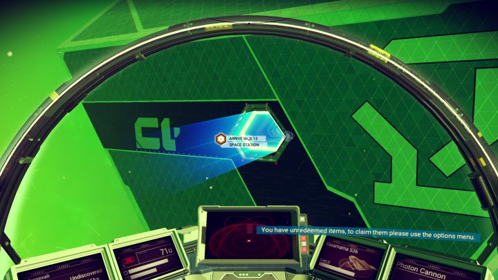 A space station entrance in No Man's Sky to learn to make warp drive