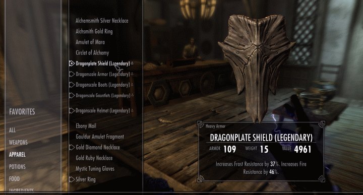 A Dragonplate Shield, one of the best types of shield available in Skyrim