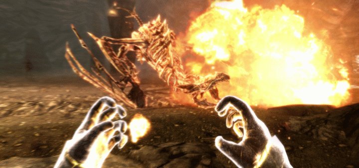 Skyrim Destruction Magic: Fireball hits the Skeletal Dragon