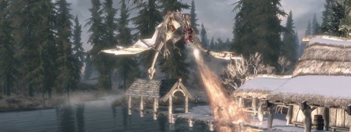 Skyrim Draken: Een draak blaast vuur