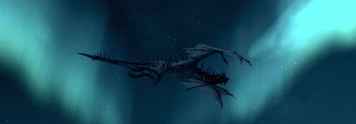 Skyrim Dragons: A majestic dragon against one of Skyrim's Aurorae