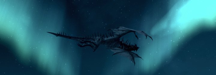 Draghi di Skyrim: Un maestoso drago contro una delle Aurorae di Skyrim's Aurorae