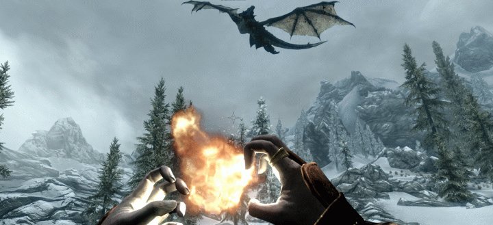 Skyrim Dragons: charging firebolts to fire at a dragon