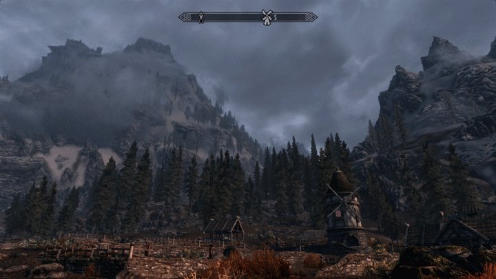 Farms on the outskirts of a town in Skyrim