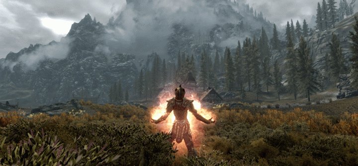 A Dragonborn well trained in Destruction Magic casts the Firestorm Spell