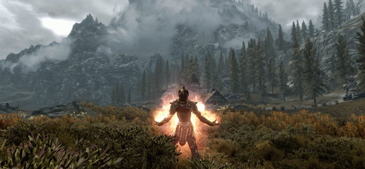 A Dragonborn well trained in Destruction Magic casts the Firestorm Spell