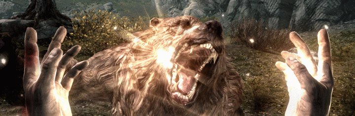 Dual-casting a restoration spell while training the skill against a bear. Light armor got a chewing that day...