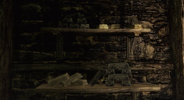 Stacks of Ingots inside Skyrim's Solitude Blacksmith