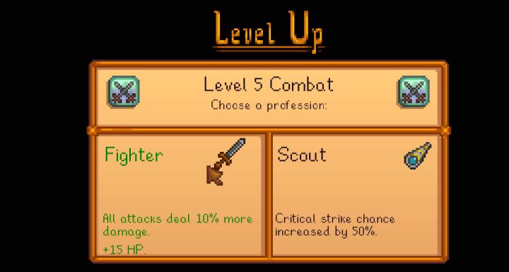 Combat skill experience for leveling up in Stardew valley