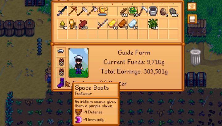 How to equip boots and rings in Stardew Valley