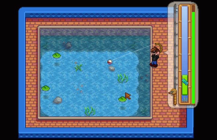 Catching a fish in Stardew Valley