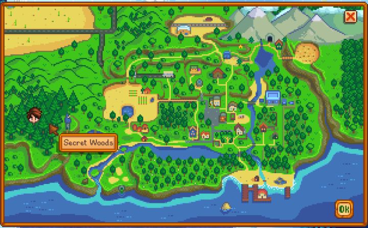 Secret Woods map location in Stardew Valley