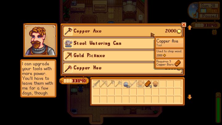 Stardew Valley Upgrading Tools at the Blacksmith