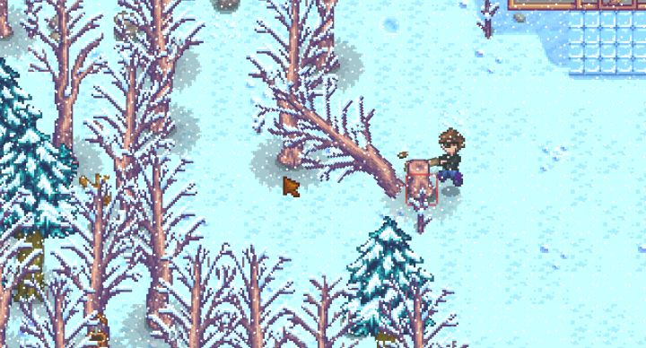 Trees during winter in Stardew Valley