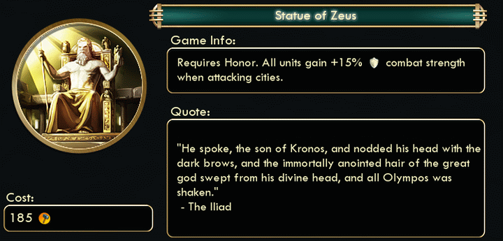 The Statue of Zeus is one of the best Wonders for a Warmonger in Civilization 5: Brave New World Expansion