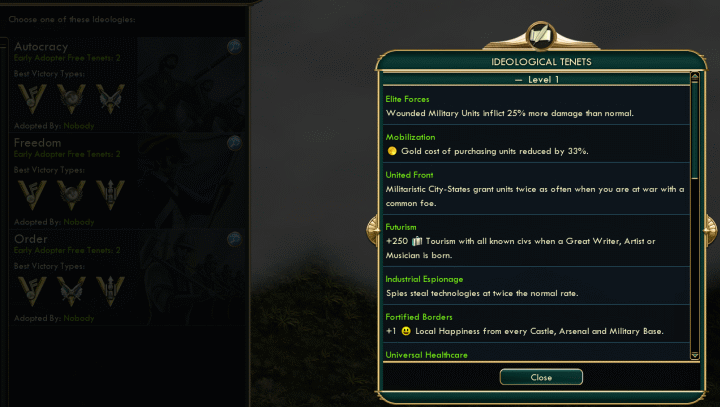 Selecting an Ideology in Civilization 5 Brave New World