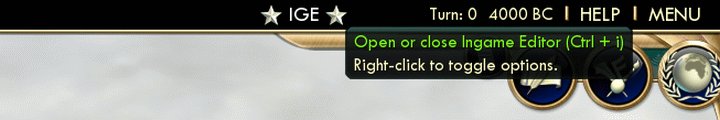 With the Ingame Editor installed, this button will appear in the top right portion of the Civ 5 game screen, allowing you to use powerful tools better than any cheat code